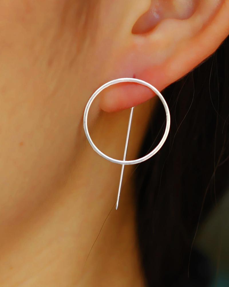 

1Pair Geometric Simple Trendy Earrings, Silver