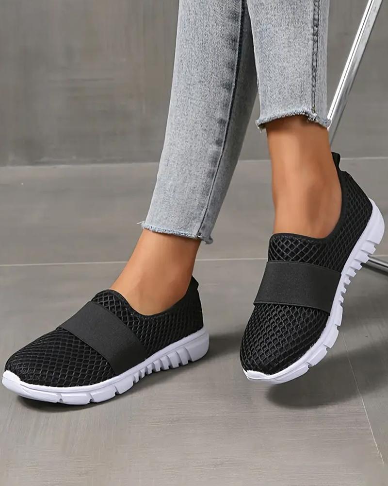 

Hollow Out Slip-on Band Patch Sneakers, Black