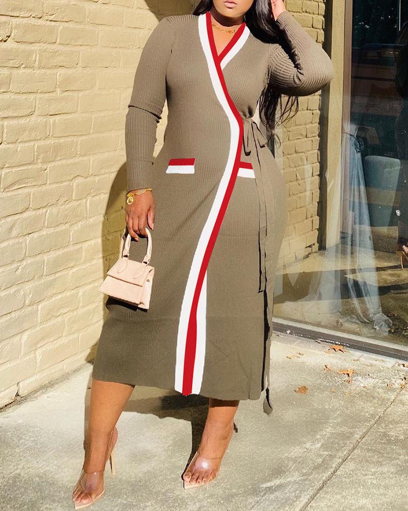 

Long Sleeve Tied Detail Coat, Khaki