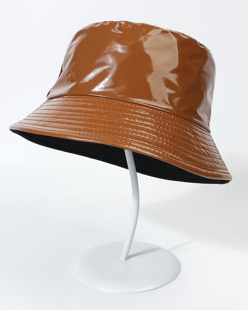 

Trendy Quilted Sun Protection PU Bucket Hat, Brown