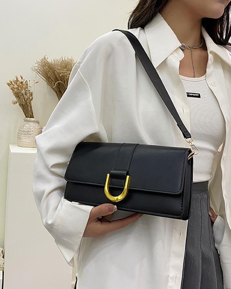 

Metal Decor Flap Shoulder Bag, Black