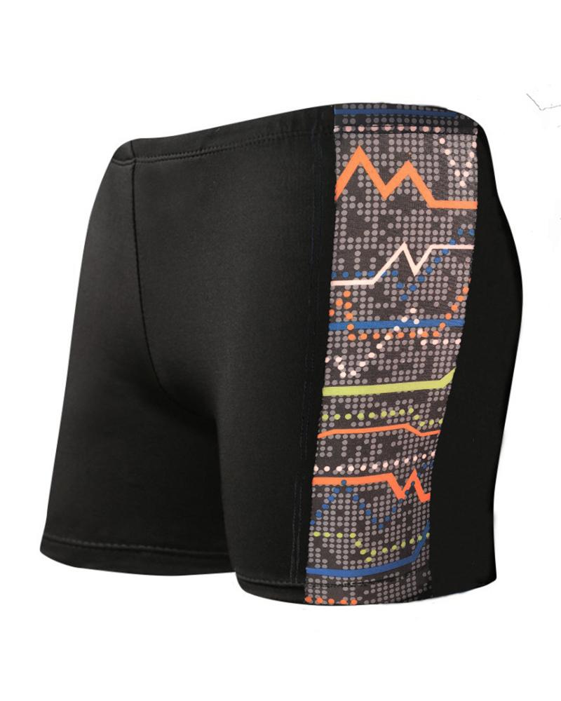 

Color Pattern Patchwork Skinny High Ealstic Shorts Swimwear, Multicolor