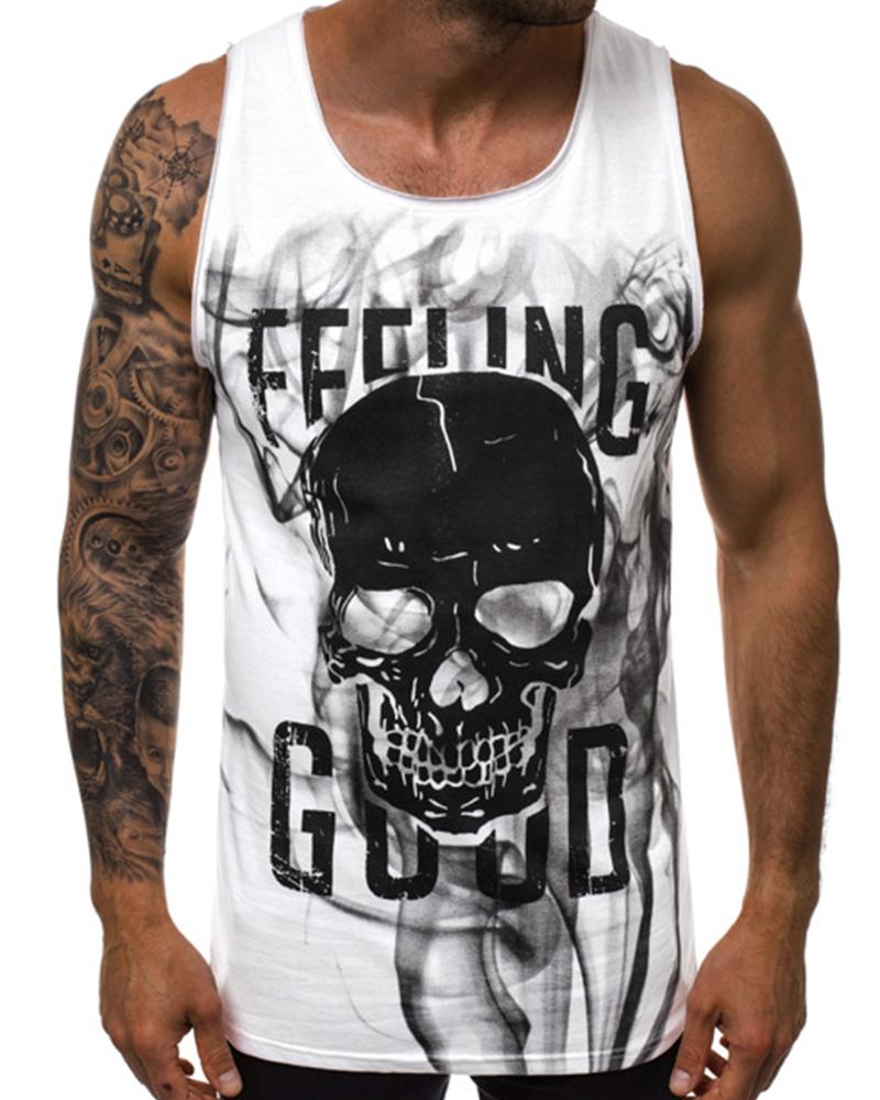 

Skull & Letter Print Sleeveless Tank, White