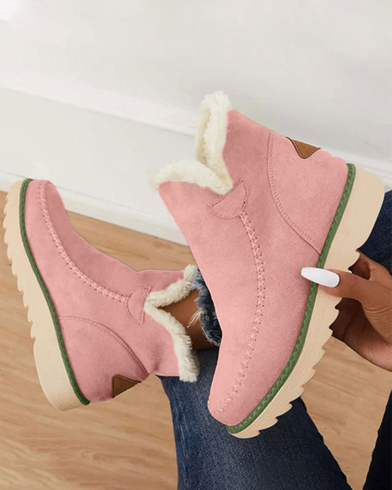 

Contrast Paneled Lined Ankle Boots, Pink