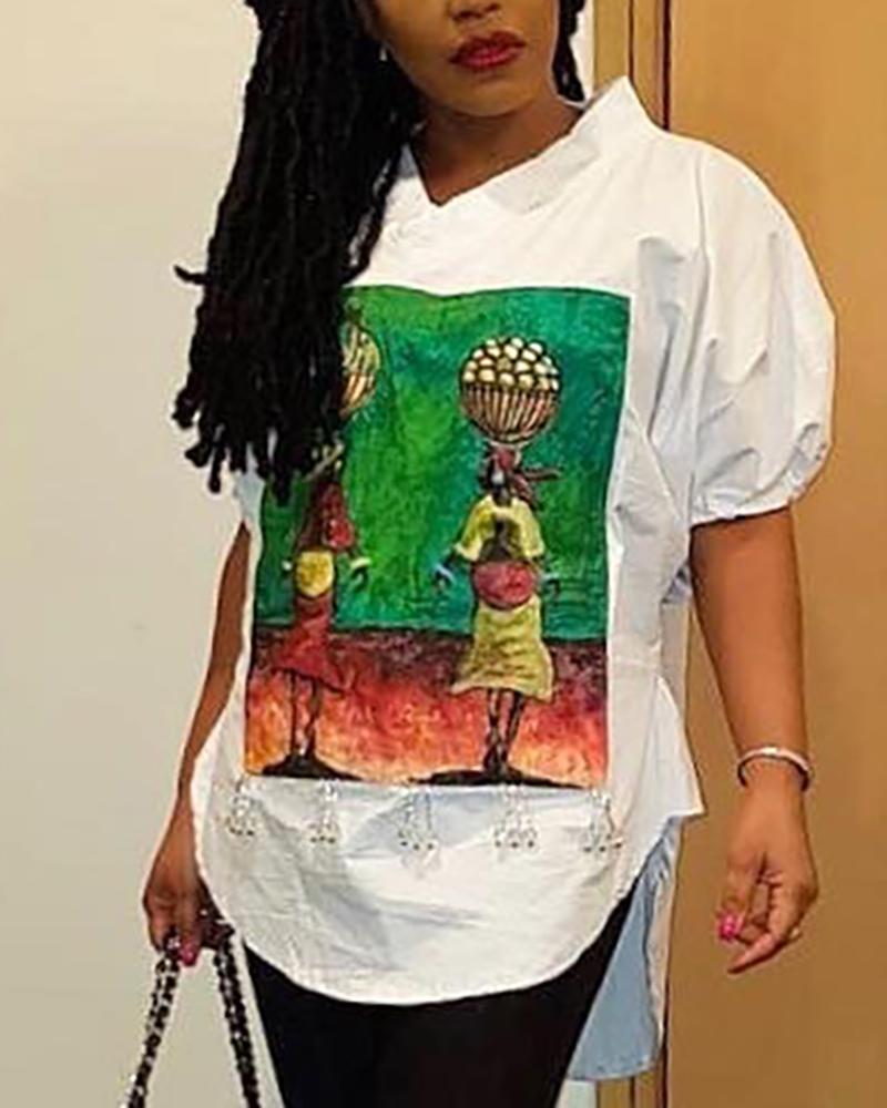 

Short Sleeve Curved Hem Tee, White