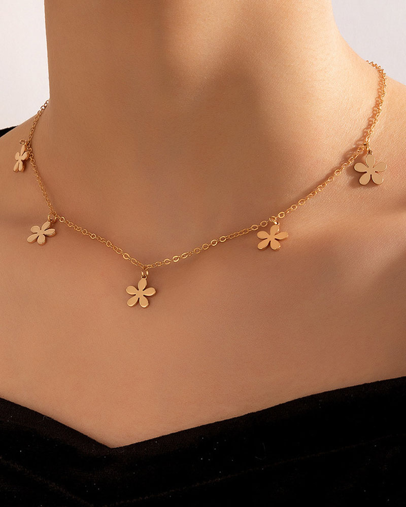 

1pc Floral Pendant Chain Necklace, Gold