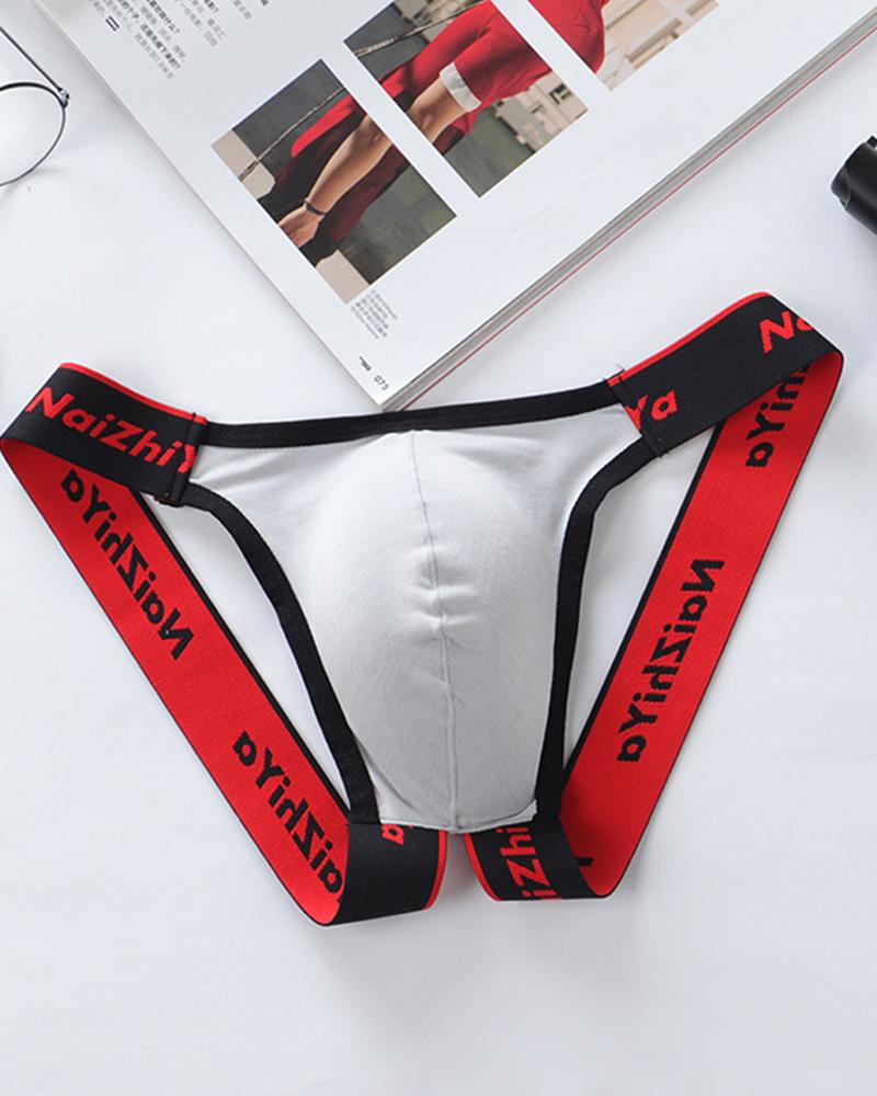 

Color Block Splicing Letter Print Skinny Breathable Thong Underpants, Gray