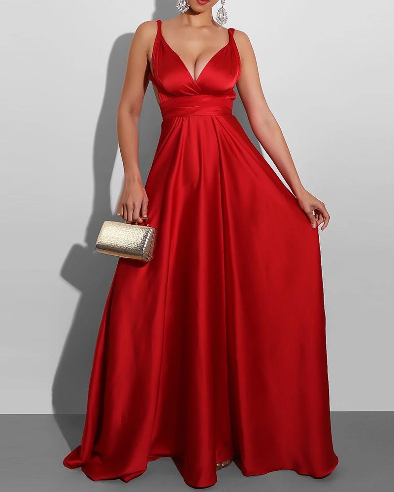 

Backless Knotted Satin Maxi Prom Dress, Red
