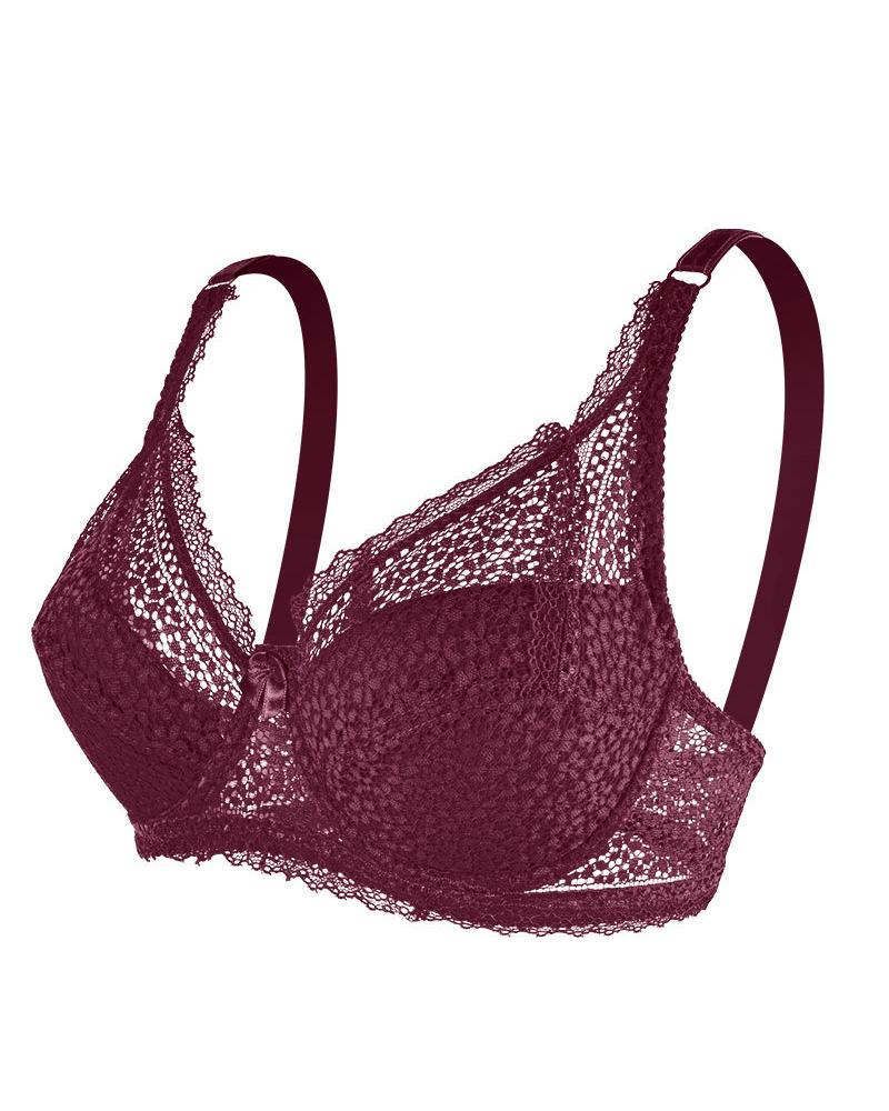 

Bow Decor Lace Push Up Bralette, Wine red