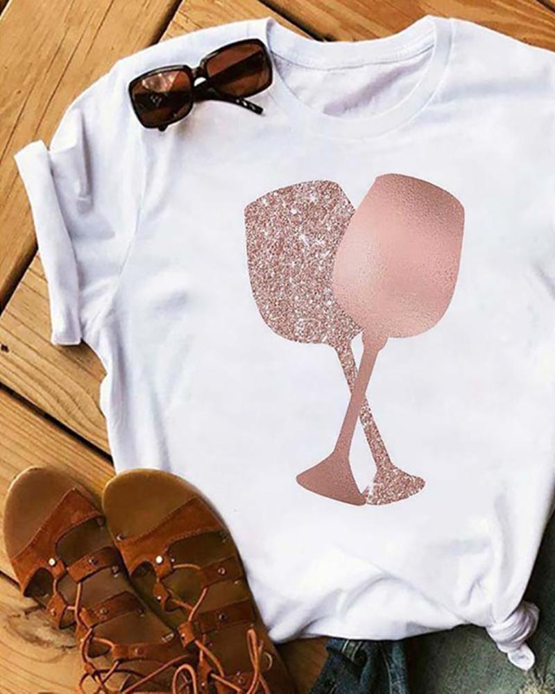 

Graphic Print Short Sleeve Casual T-Shirt, Style5