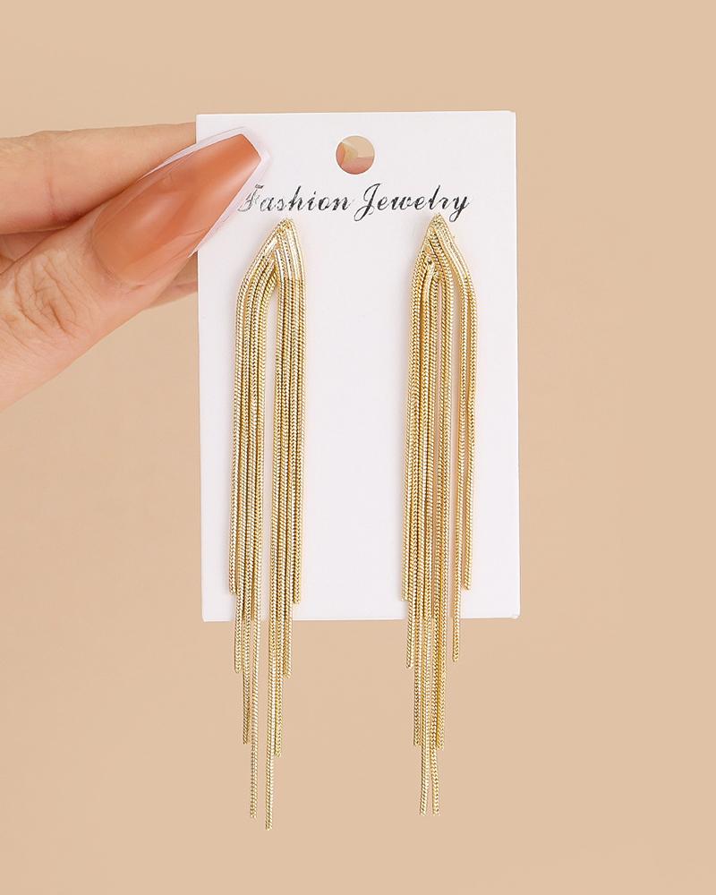 

1Pair Chain Tassel Design Drop Earrings, Gold