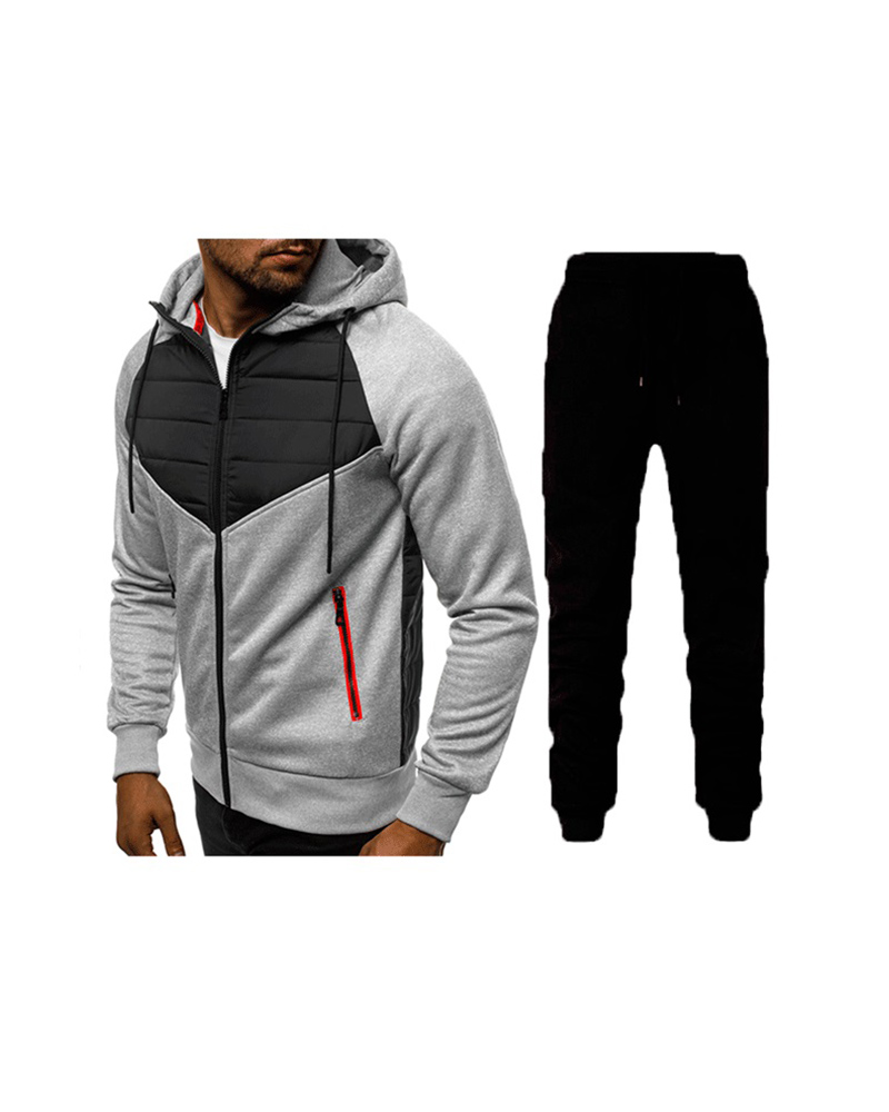 

Men Colorblock Pockets Hooded Top & Pants Set, Style3