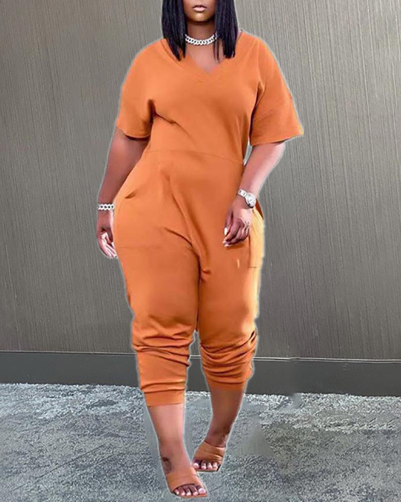 

Plus Size V-Neck Pocket Design Jumpsuit, Orange
