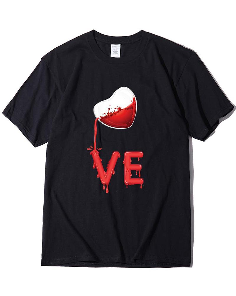 

Valentine's Day Letter Heart Print T-shirt For Women, Black