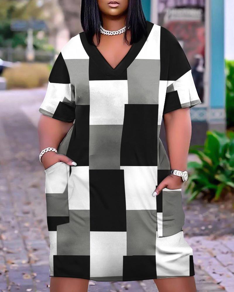 

Plus Size Geometric Print Casual Dress, Black