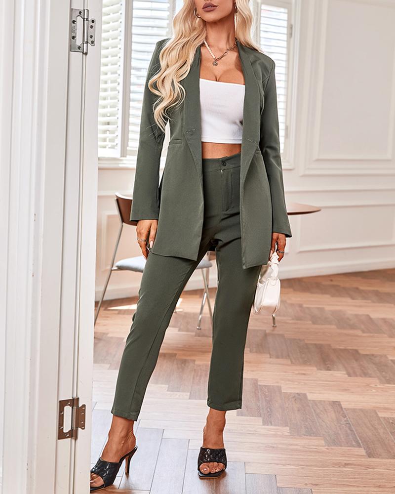 

Long Sleeve Buttoned Blazer Coat, Army green