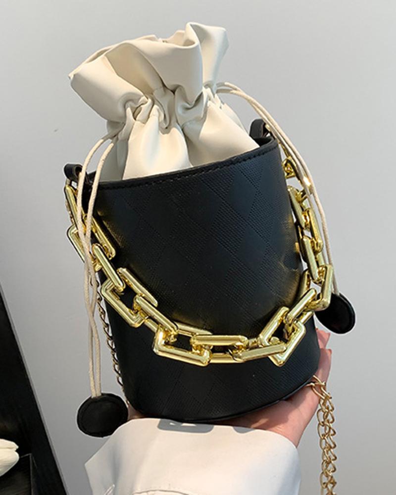 

Drawstring Chain Strap Bucket Bag, Black