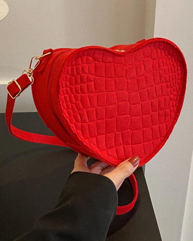 

Crocodile Heart-Shaped Crossbody Shoulder Bag, Red