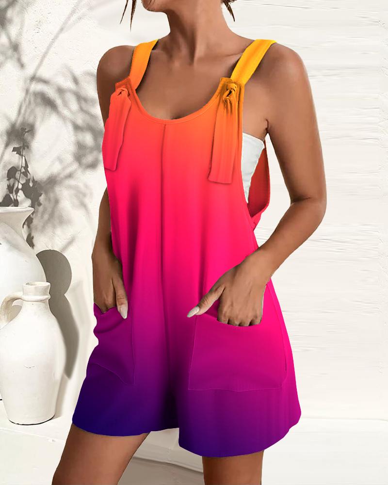 

Ombre Pocket Design Casual Suspender Romper, Red
