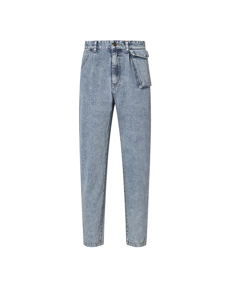 

Solid High Waist Loose Denim Pants, Blue