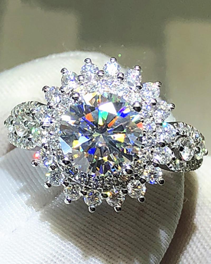 

1pc Geometric Floral Shaped Faux Zircon Wedding Bridal Ring, Silver