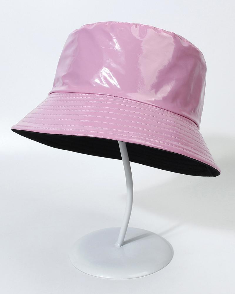 

Trendy Quilted Sun Protection PU Bucket Hat, Pink