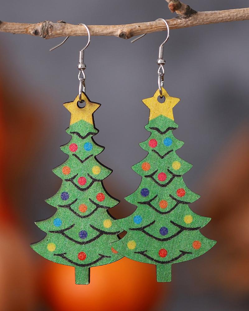 

1Pair Christmas Tree Shaped Dangle Hook Earrings, Green