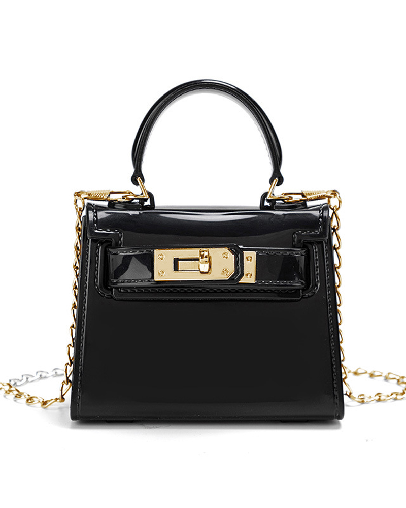 

Twist Lock Chain Strap Mini Shoulder Bag With Handle, Black