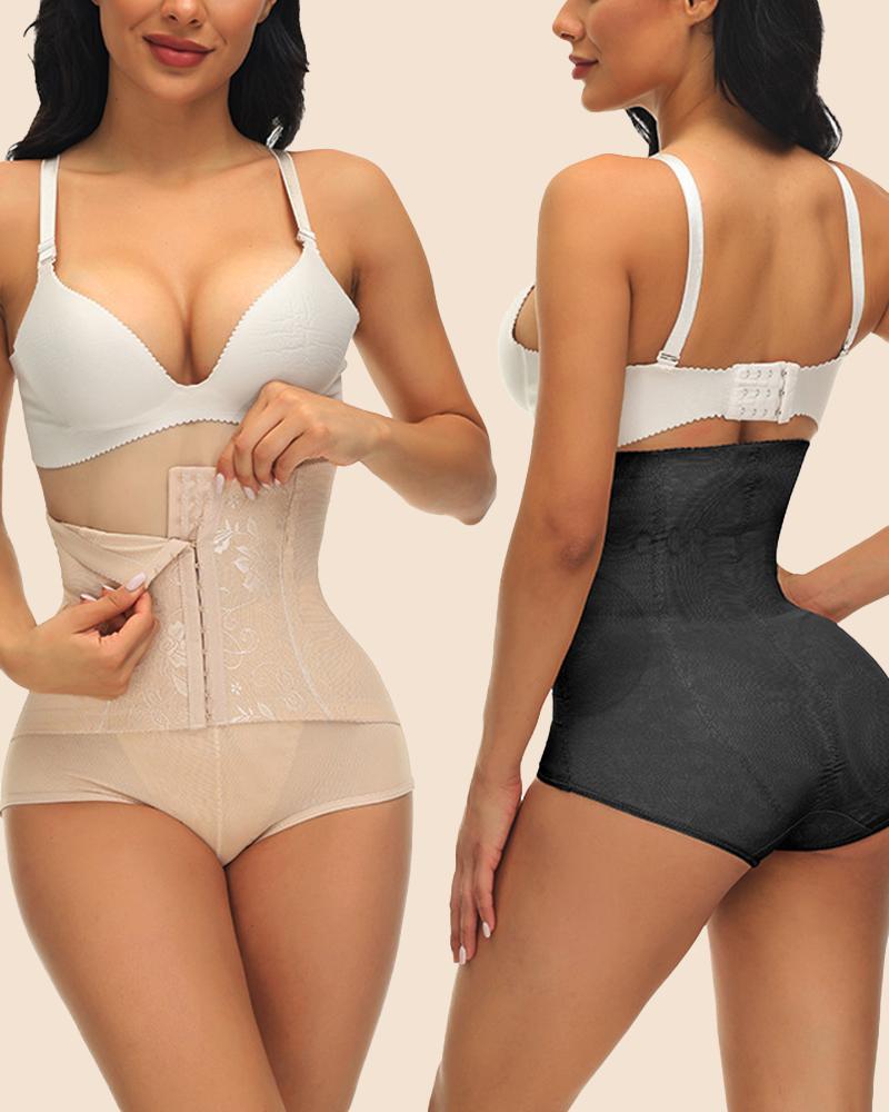 

Hook Front Tummy Control Butt Lifting Shapewear, Black