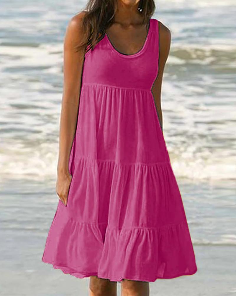 

Ruffle Hem Sleeveless Casual Dress, Hot pink
