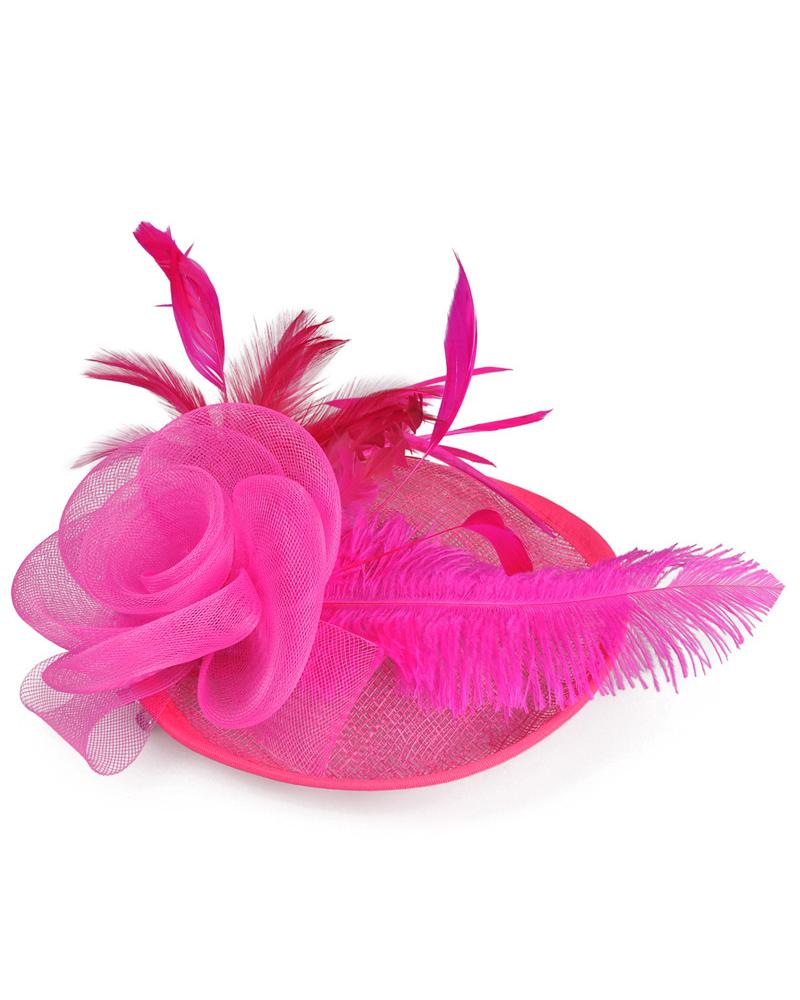 

Feather Fascinator Hat Sheer Mesh Hair Clip Hairpin Hats Bridal Wedding Cocktail Tea Party Headwear, Hot pink