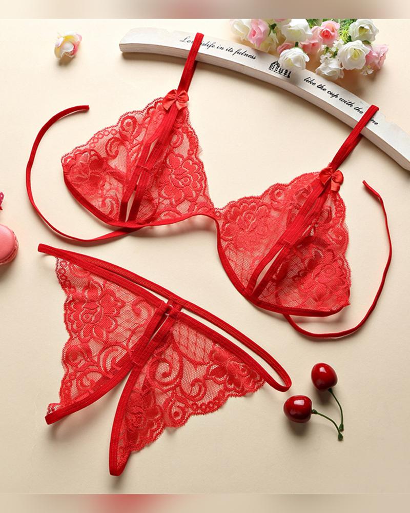 

Sexy See-through Lace Sling Bra And Thong Panties Lingerie, Red