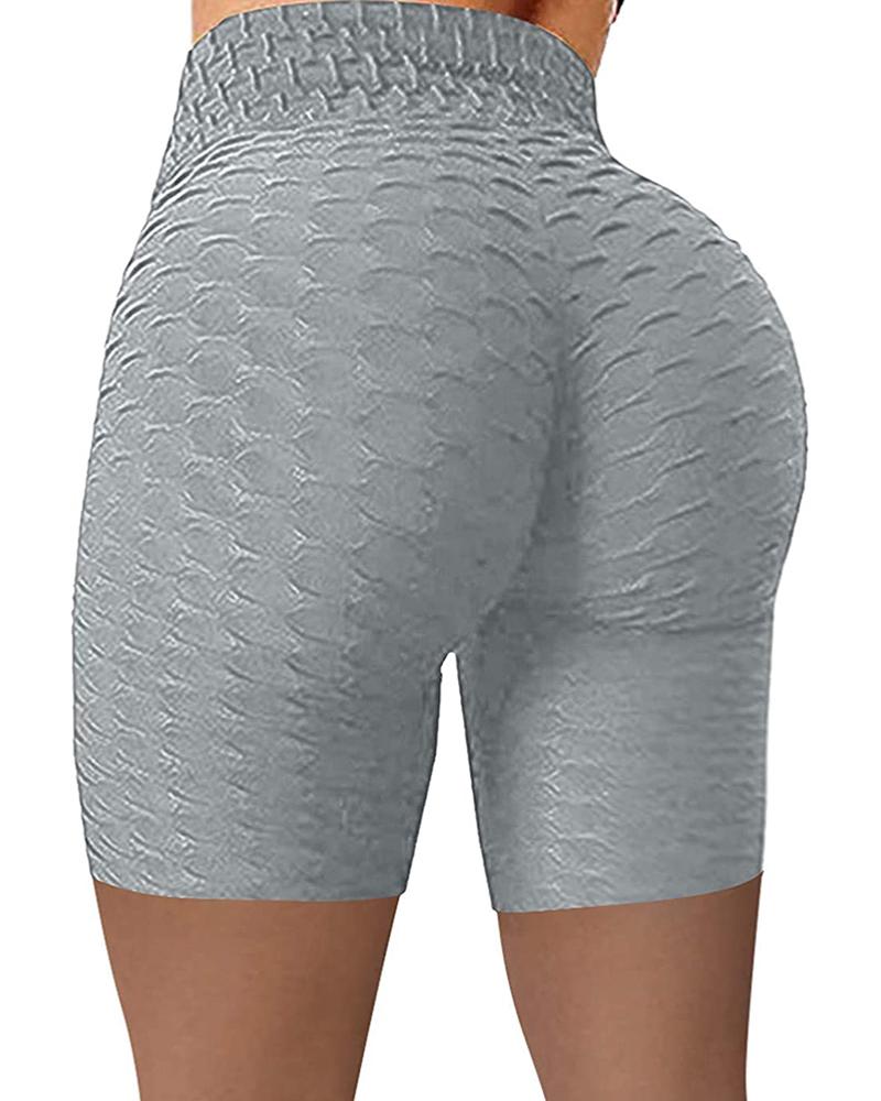 

High Waisted Yoga Leggings Running Sports Fitness Gym Bubble Textured Butt Lifting Shorts, Gray