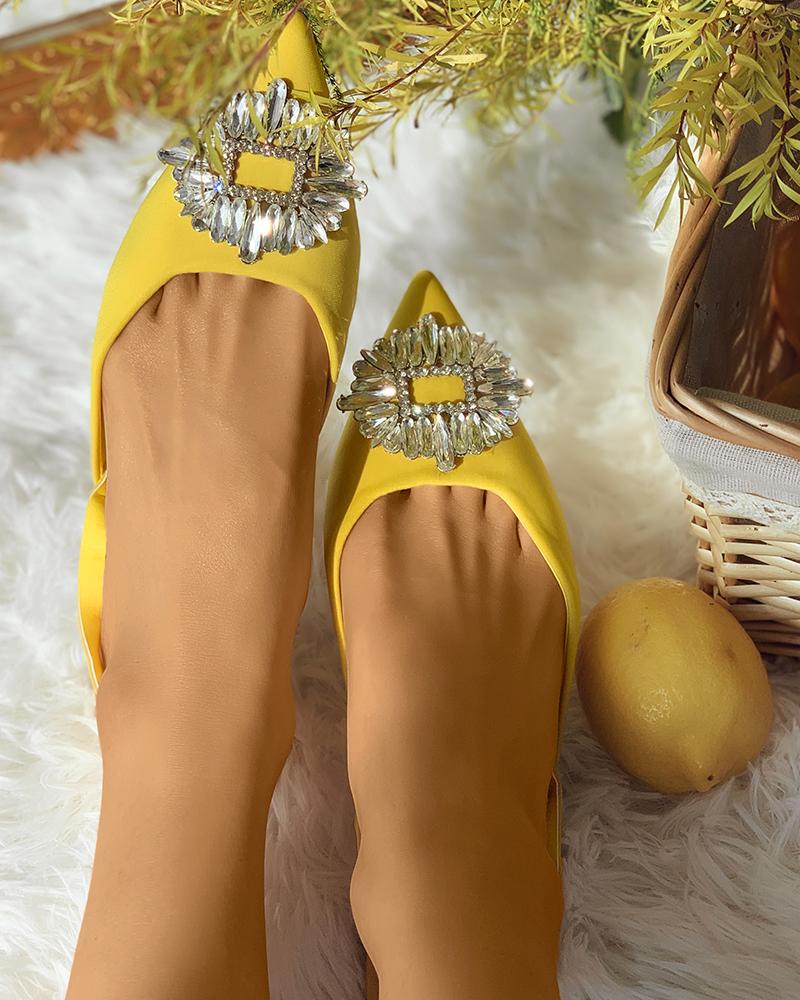 

Rhinestone Decor Pointed Toe Slingback Mules, Yellow