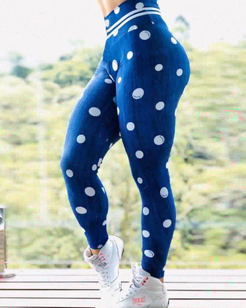 

Striped Polkadot Print High Waist Tummy Control Skinny Yoga Pants, Style2