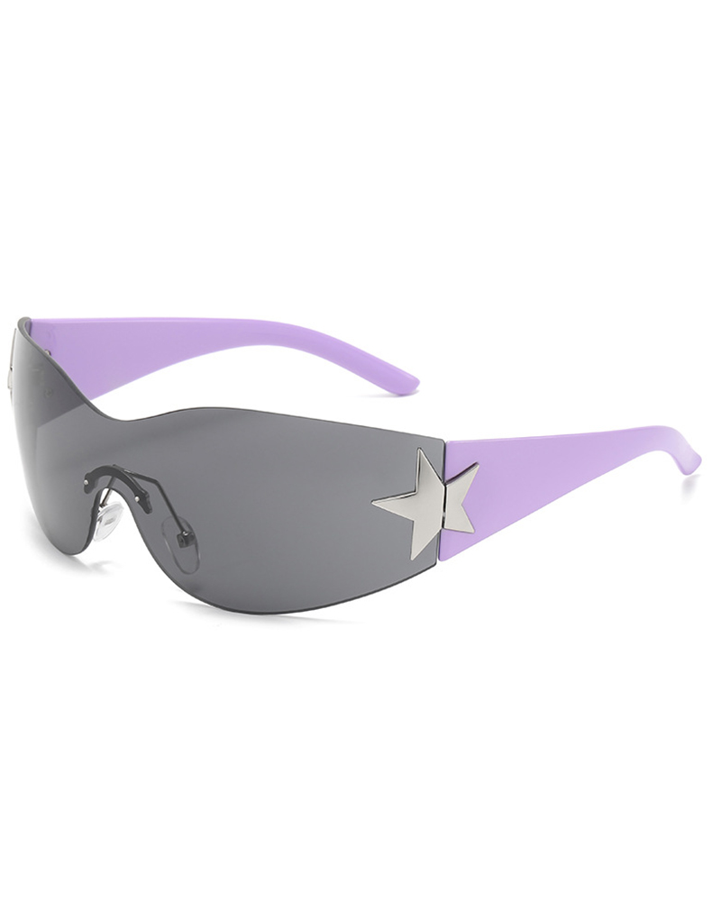 

1Pair Trendy Shield Wrap Around Sunglasses Fashion Rimless Eyewear, Purple