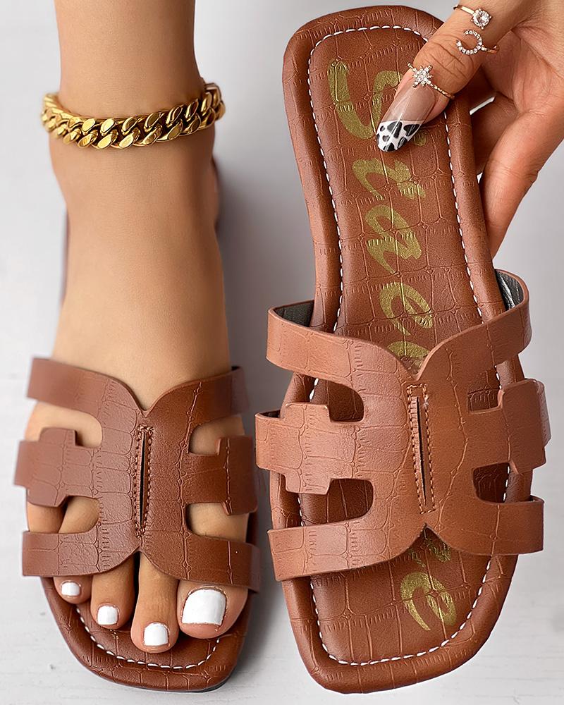 

Letter Print Hollow Out Slippers Outdoor Sandals, Brown