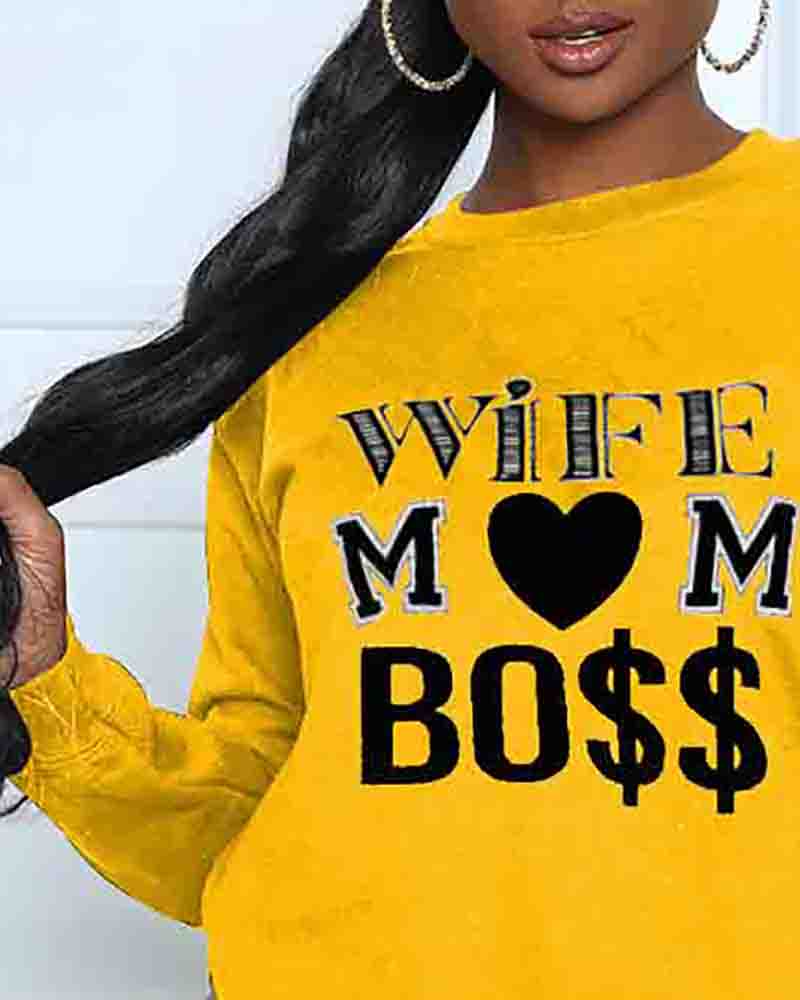 

Mother' Day Heart Letter Print Long Sleeve Sweatshirt, Yellow
