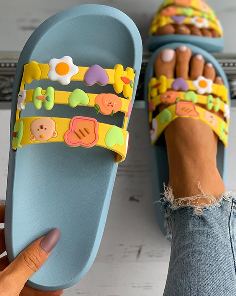 

Floral Graphic Pattern Open Toe Flat Sandals, Blue