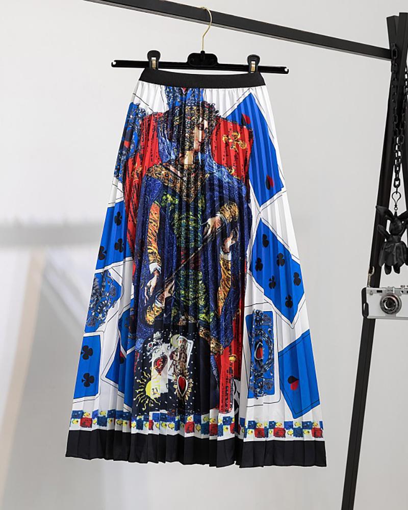 

Figure Print Pleated Skirt, Style3