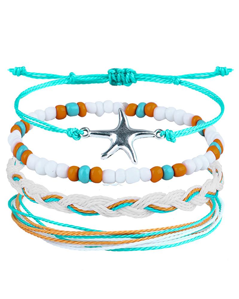 

4pcs Bohemian Star Shell Fruit Daisy Pattern Beaded Clan Bracelets, Style8