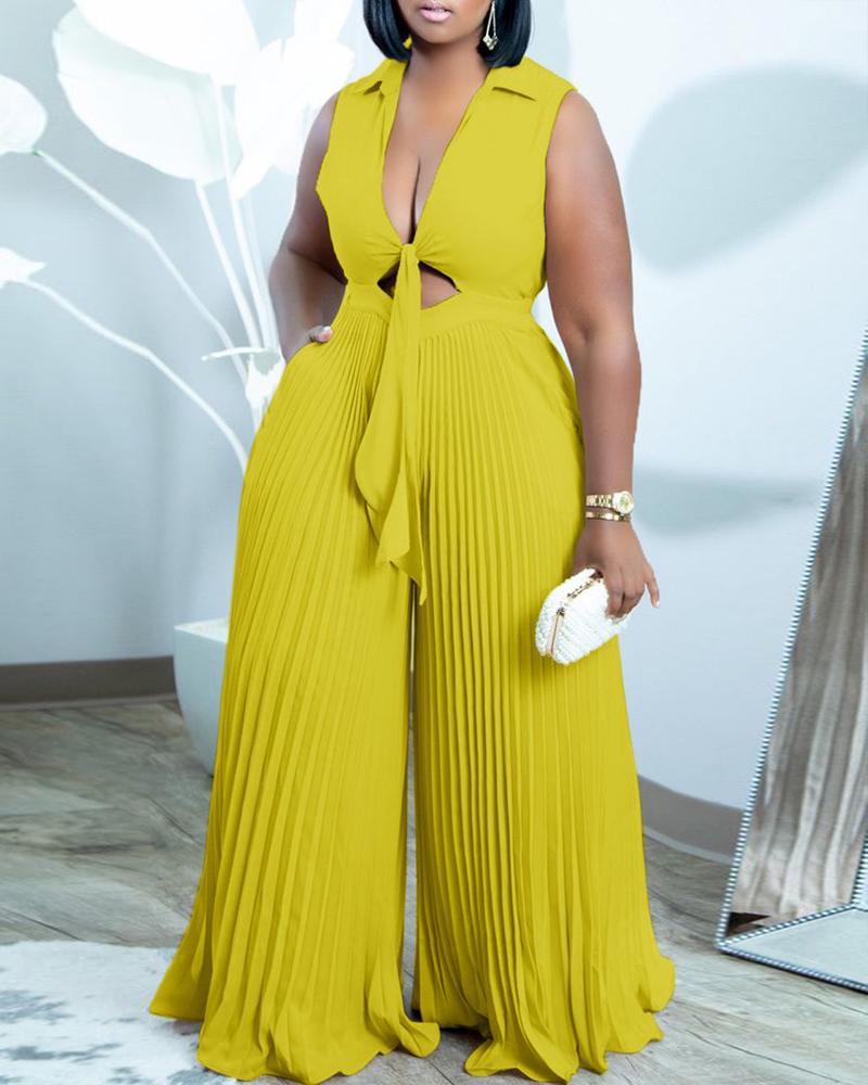 

Sleeveless Cutout Tied Detail Jumpsuit, Yellow