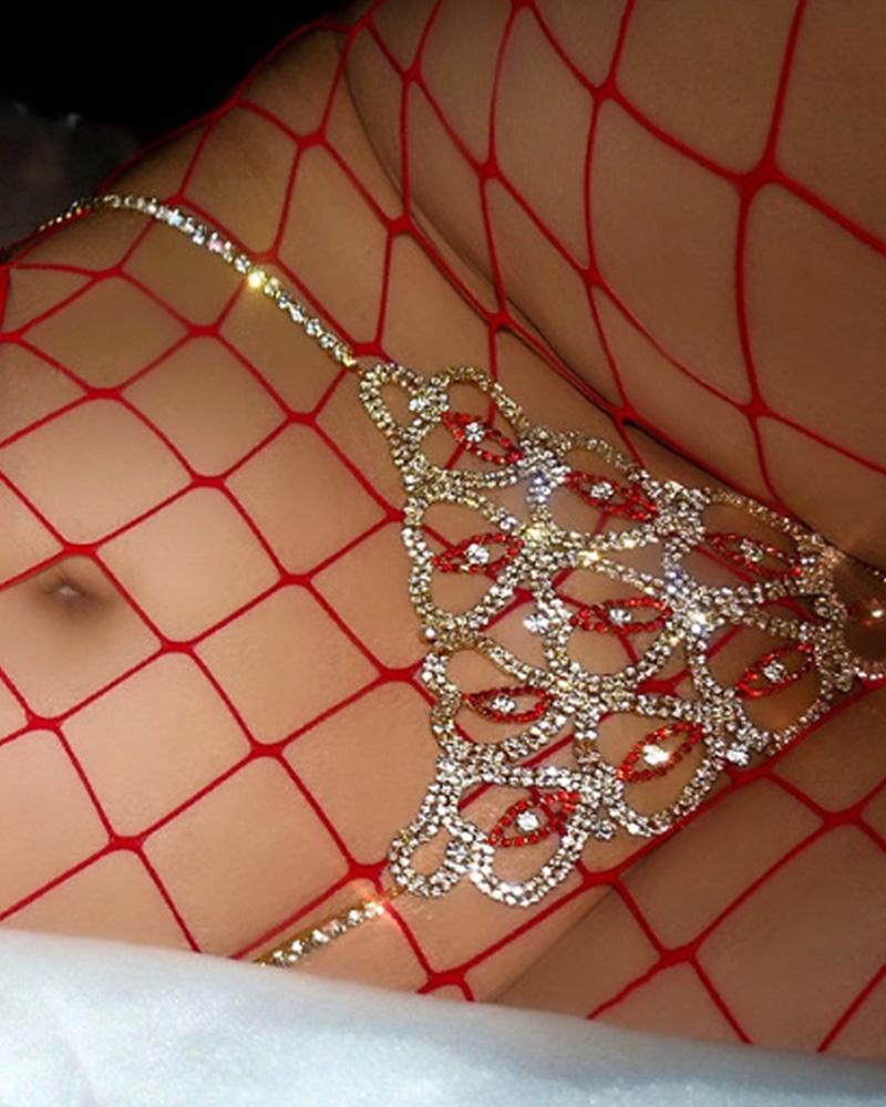 

Heart Shaped Cutout Rhinestone Body Chain, Gold