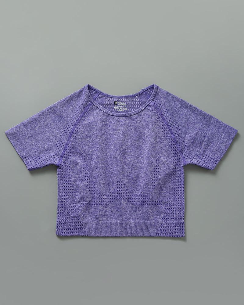 

Plain Short Sleeve Round Neck Skinny Active Tops, Purple