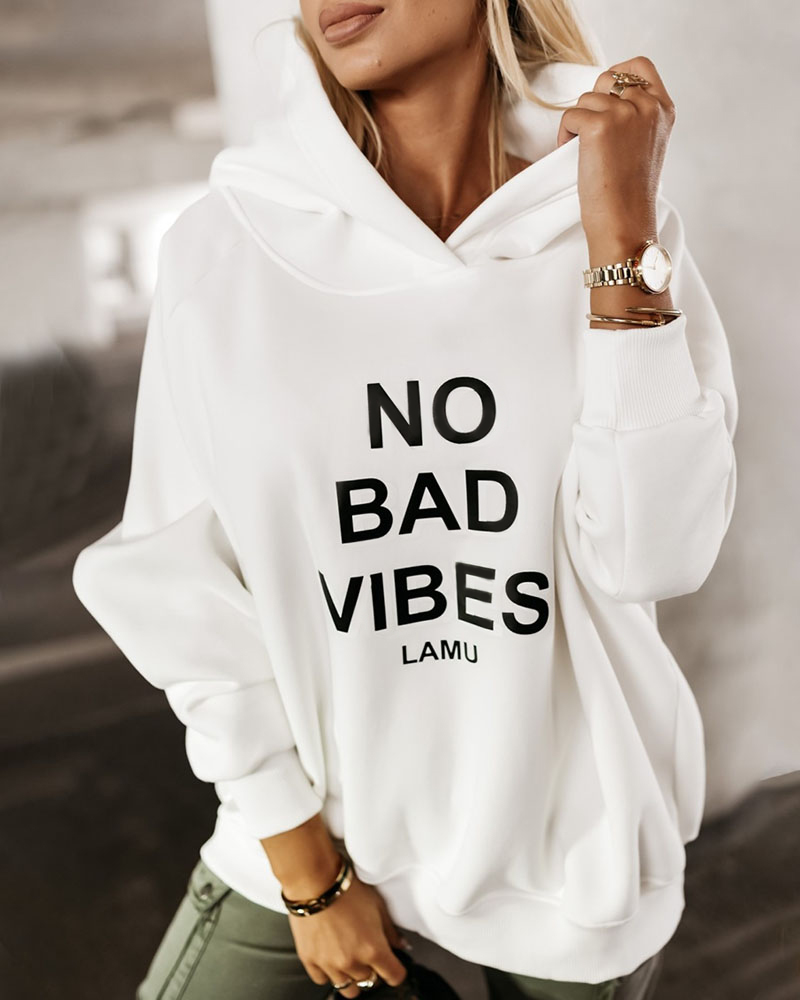 No Bad Vibes Print Long Sleeve Hoodie