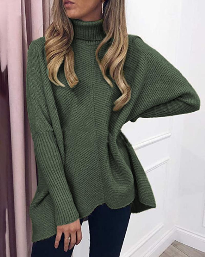 

Batwing Sleeve High Neck Long Sleeve Sweater, Army green