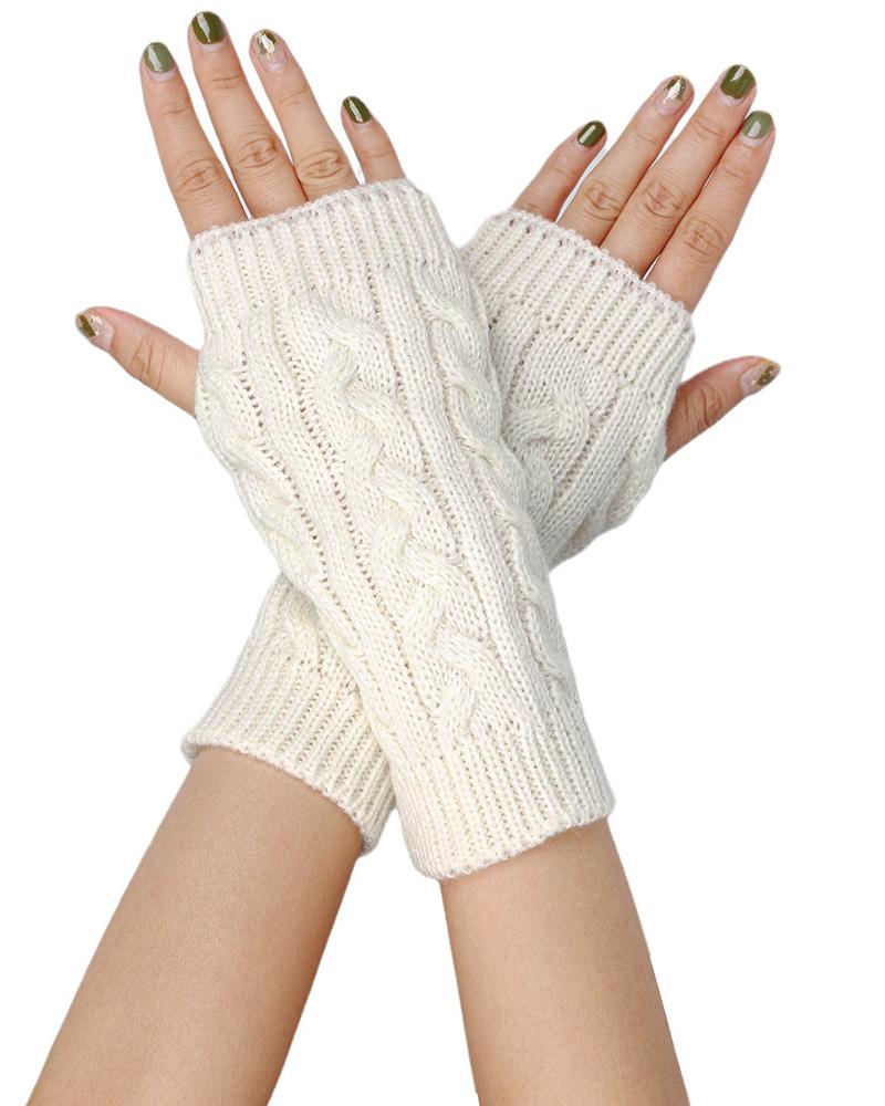 

1Pair Cable Knit Fingerless Gloves, White