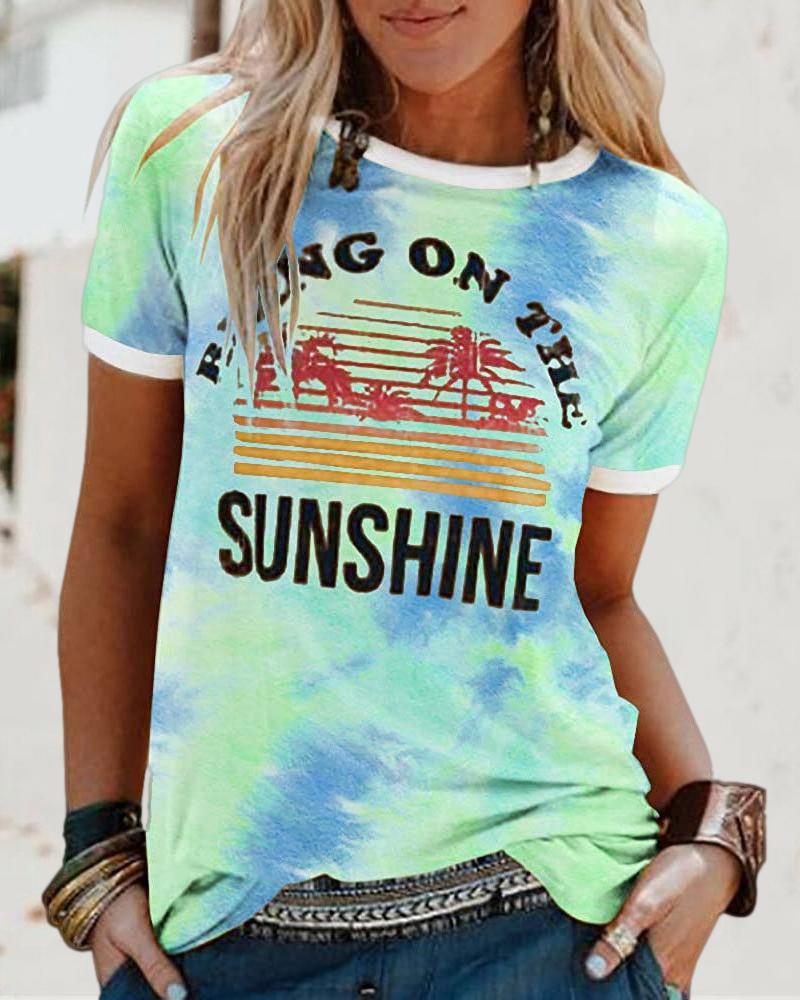 

Tie Dye Letter Print Short Sleeve T-shirt, Green