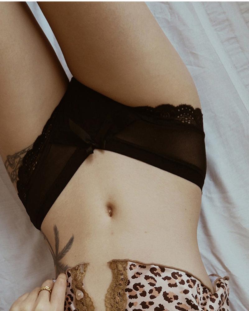

Bowknot Decor Lace Trim Panty, Black