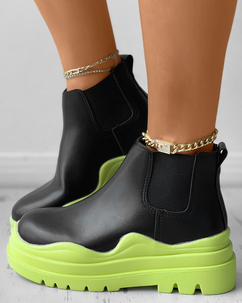 

Colorblock Flatform Minimalist Chelsea Boots, Black